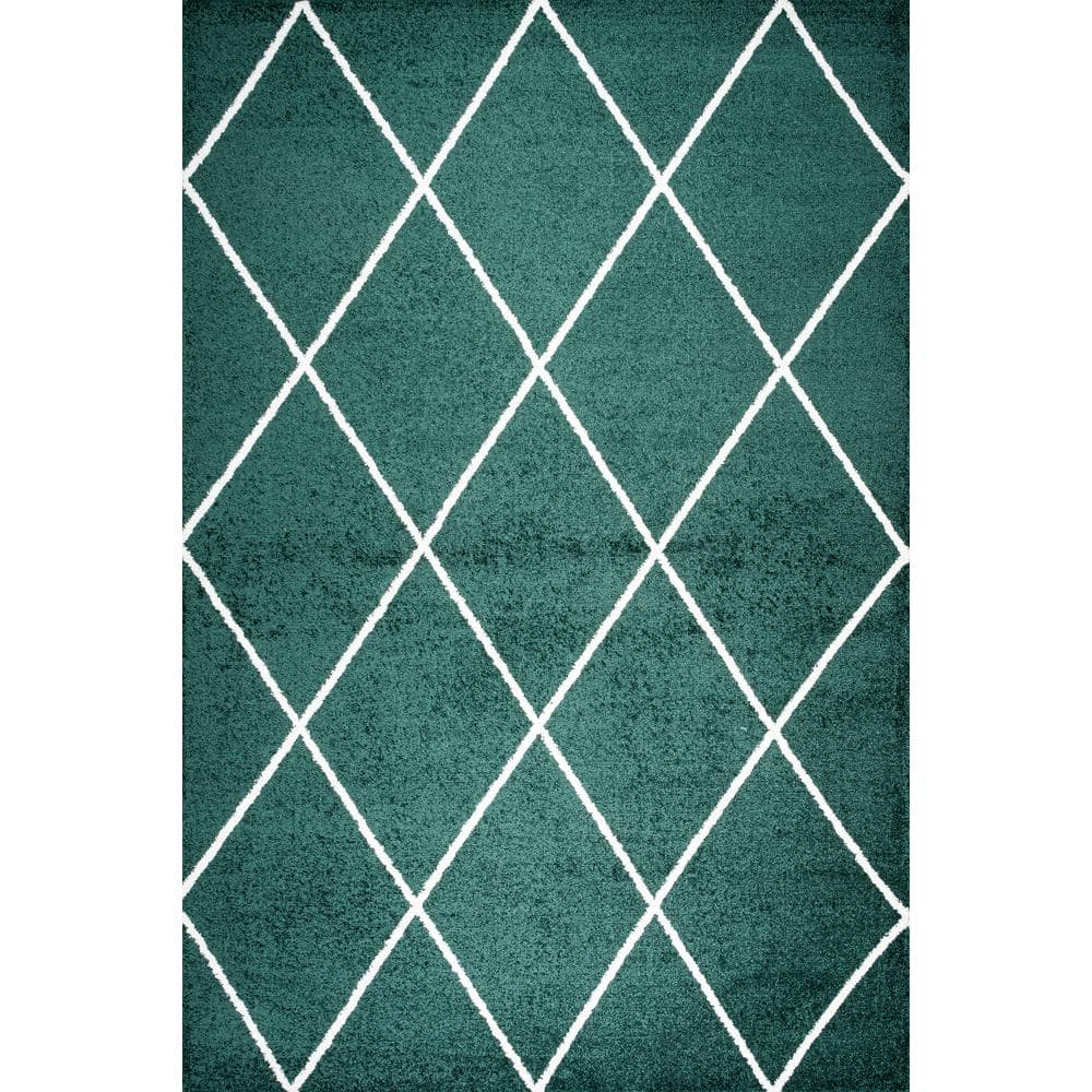 Cole Green and White Diamond Trellis Round Area Rug