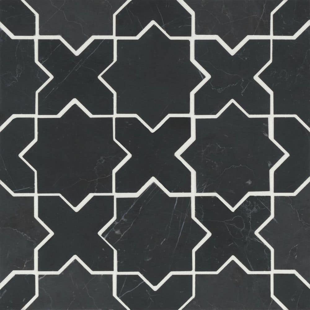 Monet Square 12 in. x 12 in. Honed Nero Marquina Marble Mosaic Tile (5.1 sq. ft./Carton) price history on PriceWatchPro