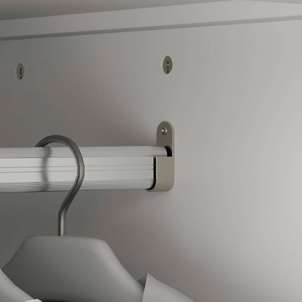 2-Combination White Wood 47.4 in. W 6-Door Big Armoires with 2 Hanging Rods, Storage Shelves 74.8 in. H x 19.3 in. D - thumbnail 3