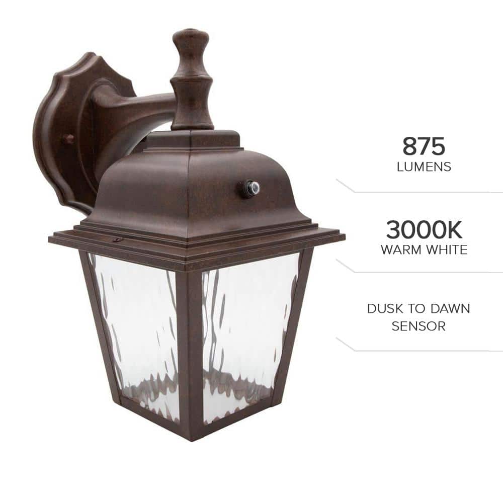 Aged Bronze Outdoor LED Lantern Sconce with Clear Glass