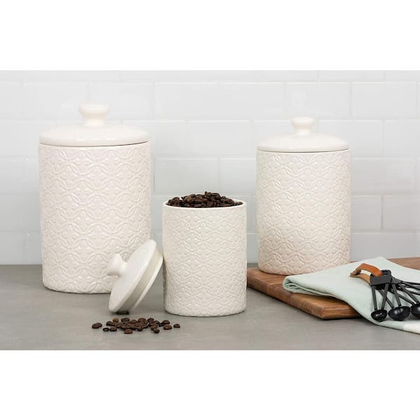 3 Piece Set Ceramic 10 Strawberry Street Kitchen Canister in Hampton White