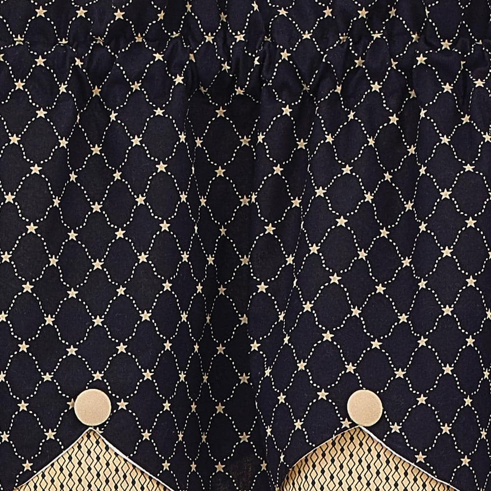 Black and Beige Scalloped Rod Pocket Valance