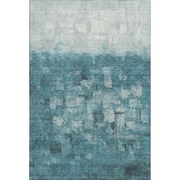 Mayfield Premium Machine Washable Abstract AMF2119 Teal 9 ft. x 12 ft. Area Rug