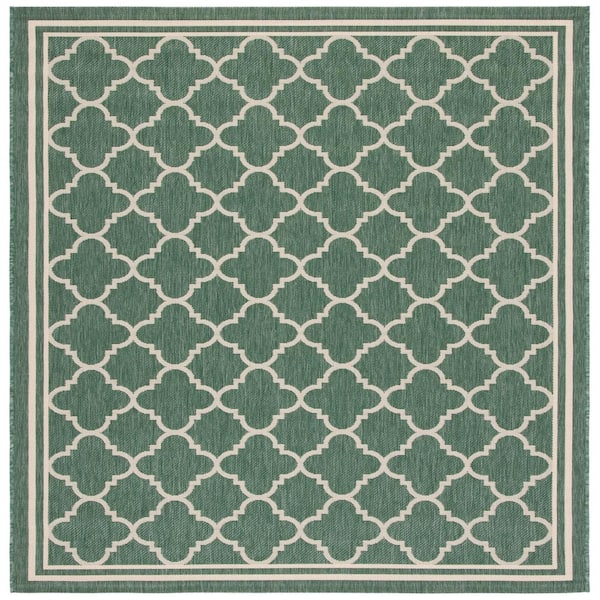SAFAVIEH Courtyard Dark Green/Beige 7 ft. x 7 ft. Geometric Moroccan Indoor/Outdoor Patio  Square Area Rug