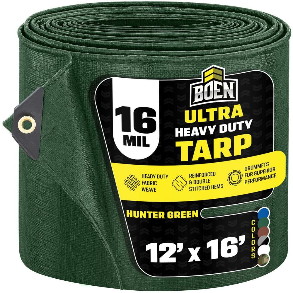 BOEN 12 ft. x 16 ft., Green Ultra Heavy-Duty 16 Mil Thick Hunter