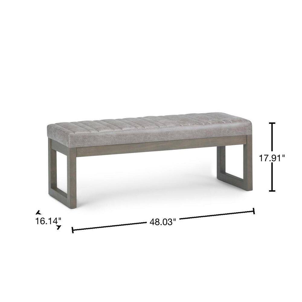 Casey Distressed Grey Taupe Faux Leather Ottoman Bench