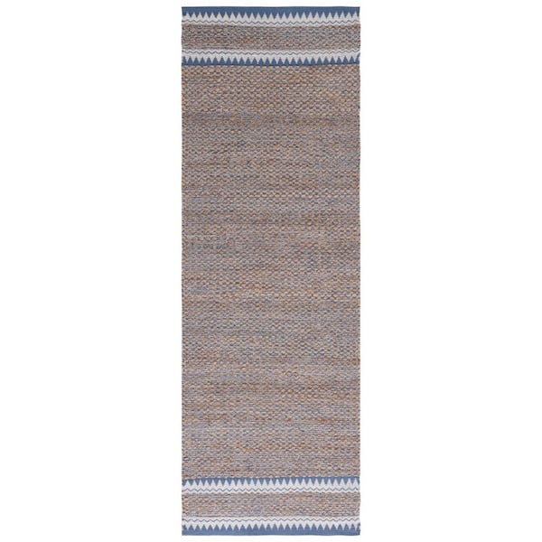 SAFAVIEH Natural Fiber Beige/Blue 3 ft. x 8 ft. Woven Border Runner Rug