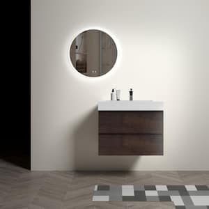 Aaby 30 in. W x 18 in. D x 25 in . H Wall Mounted Floating Bath Vanity Cabinet in Brown with Stone Resin Top and Sink