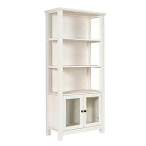 68 in. Tall White Wood 3 Shelf Standard Bookcase with Cabinets, Doors, Finished Back, Storage, Tip-Resistant Hardware