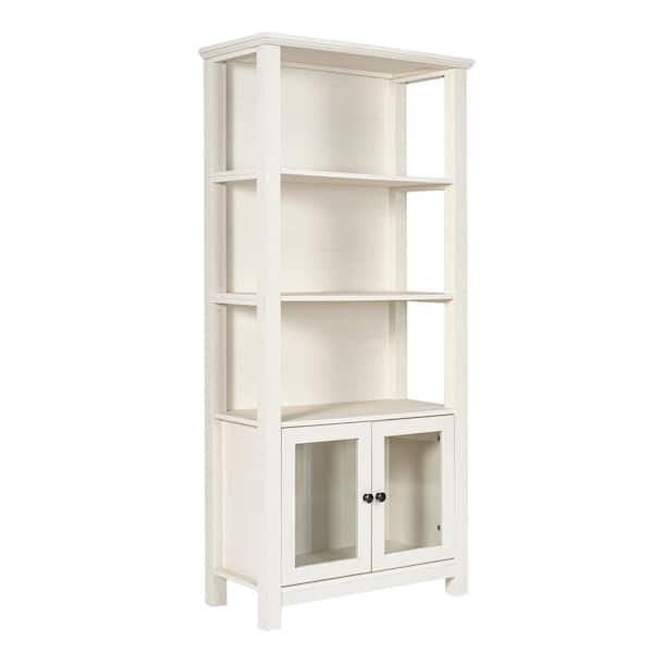 Carnegy Avenue 68 in. Tall White Wood 3 Shelf Standard Bookcase with Cabinets, Doors, Finished Back, Storage, Tip-Resistant Hardware