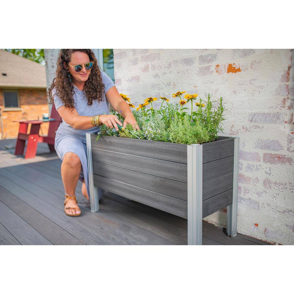Slate Gray Vinyl Elevated Outdoor Garden Planter