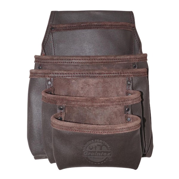 5-Pocket Top Grain Oil Tanned Leather Nail and Tool Pouch