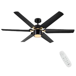 Modern 60 in. Integrated LED Indoor Matte Black Light Ceiling Fan with Remote Control, DC Motor, 6-Speed, Time, Dimmable