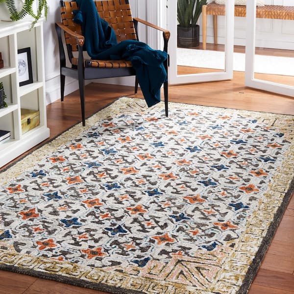 Aspen Blue/Taupe 6 ft. x 6 ft. Floral Diamond Square Area Rug