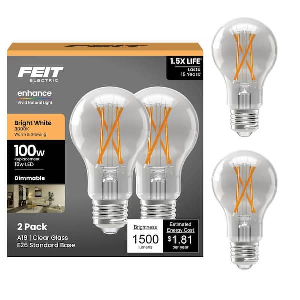 100-Watt Equivalent A19 Dimmable CEC 90 Plus CRI Indoor LED Light Bulb, Bright White (2-Pack)