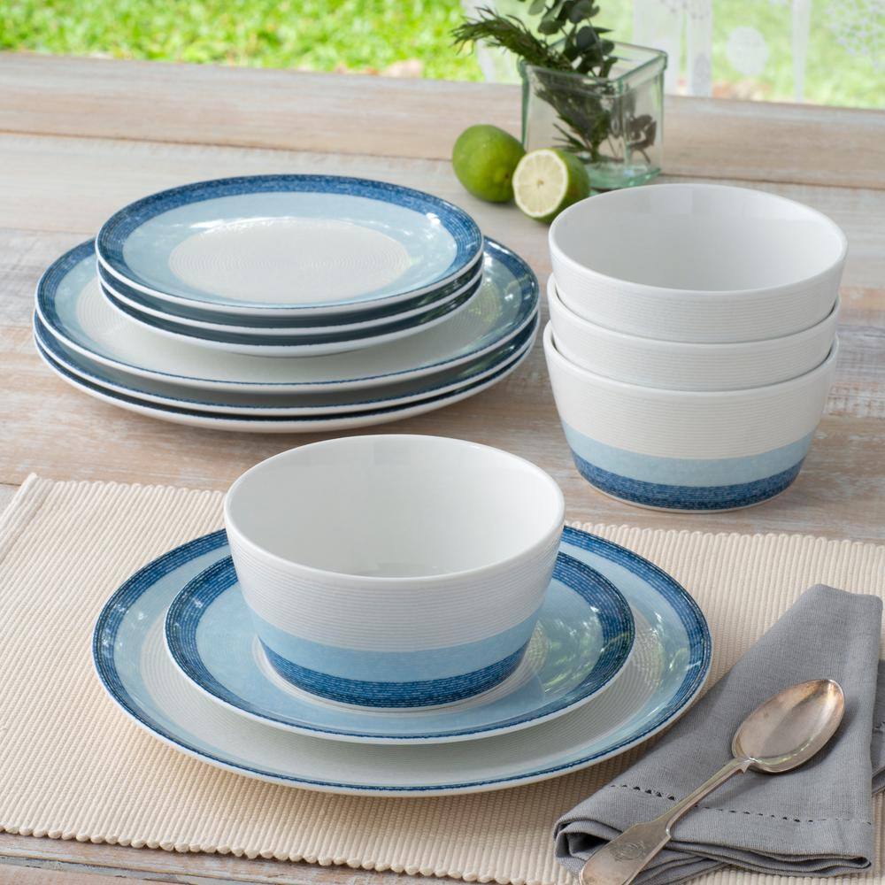 Sky Blue Porcelain Microwave-Safe Dinner Plates, Set of 4