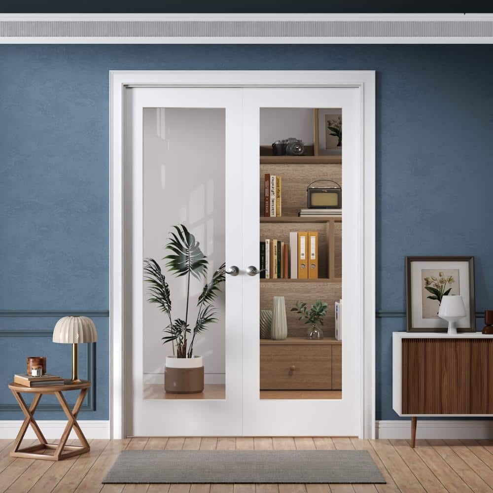 64 in. x 96 in. Ready-to-Prehung Interior Double French Door 1-Lite Clear Glass Solid Core White Primed with Jamb Kit price history on PriceWatchPro