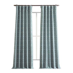 Metro Teal Blue Faux Silk Jacquard 50 in. W x 84 in. L - Rod Pocket Room Darkening Curtains (Single Panel)