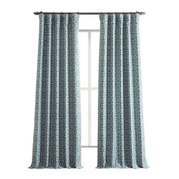 Exclusive Fabrics & Furnishings Metro Teal Blue Faux Silk Jacquard 50 in. W x 96 in. L - Rod Pocket Room Darkening Curtains (Single Panel)
