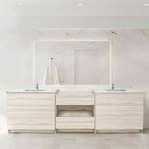 Element 102 in. W x 22 in. D x 35 in. H Double Sink Bath Vanity in Light Oak with Lyra White Quartz Top