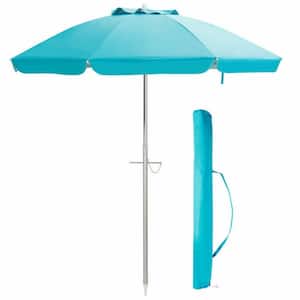 6.5 ft. Blue Beach Umbrella with Sun Shade and Carry Bag without Weight Base