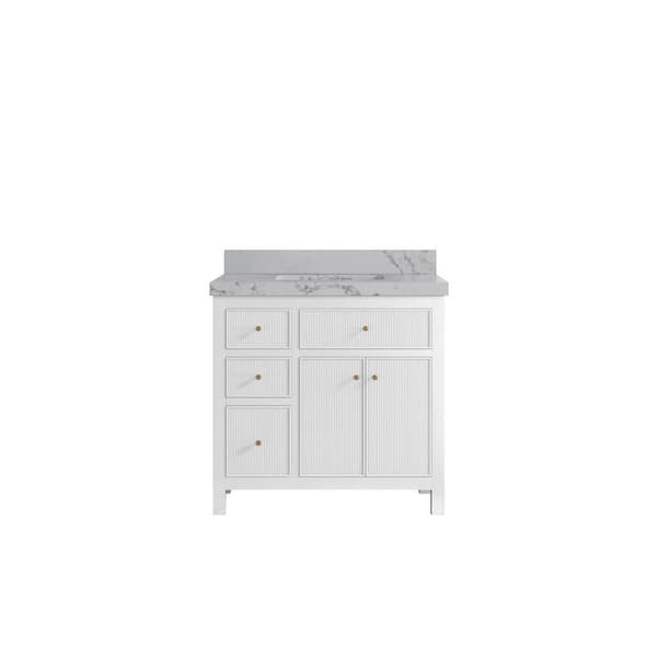 Willow Collections Sonoma 36 in. Single Sink Freestanding White Bath Vanity with Venatino Quartz Top Unassembled