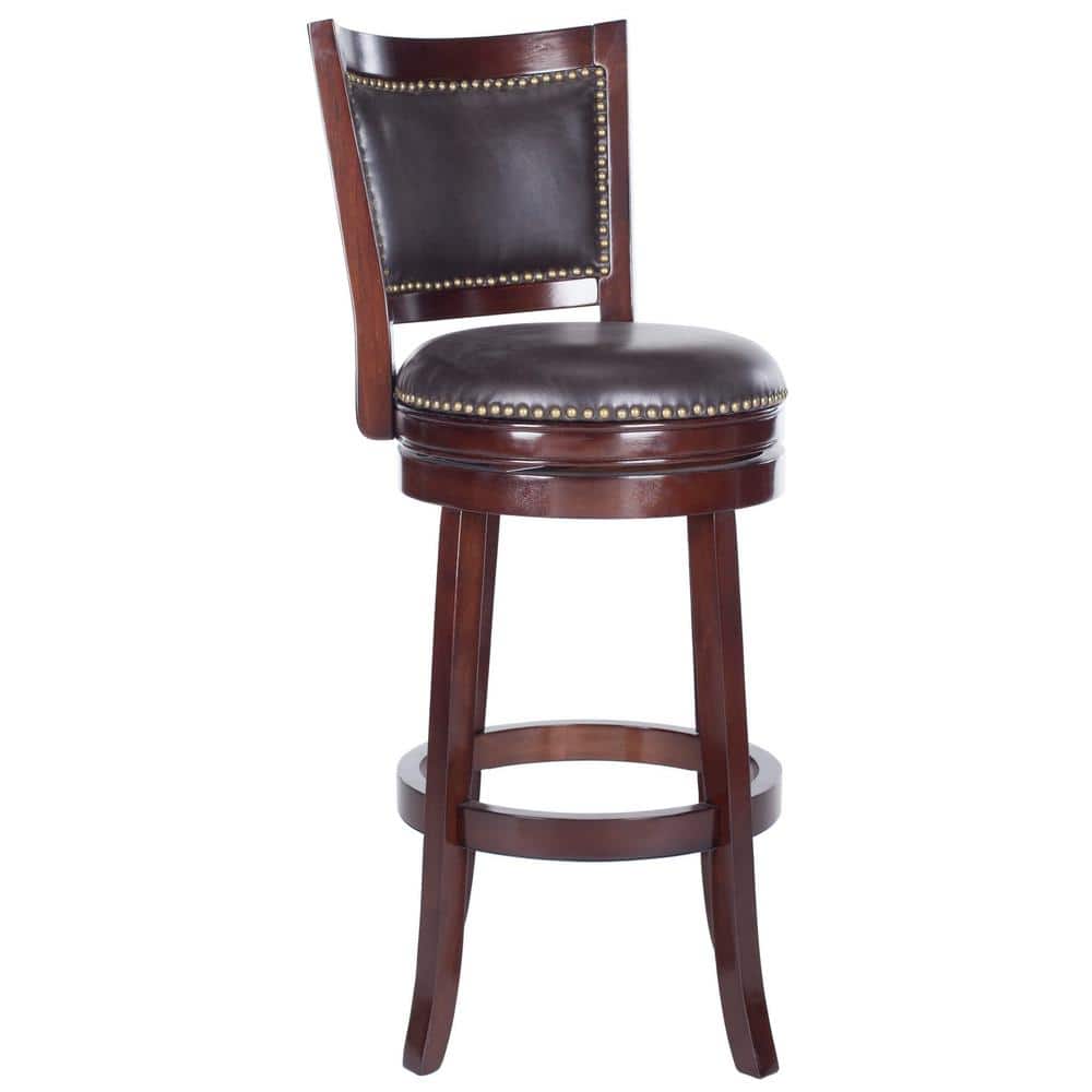 Sierra Brown Swivel Bar Stool with Leather Seat and Wood Frame