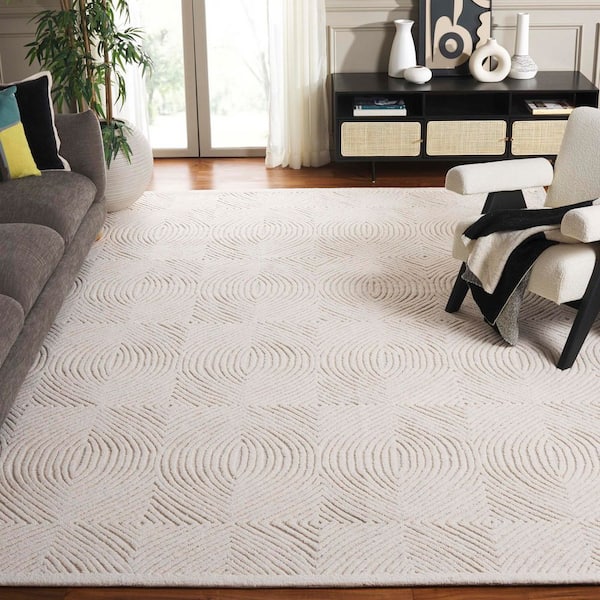 Textural 8 ft. x 10 ft. Ivory Monochrome Geometric Area Rug