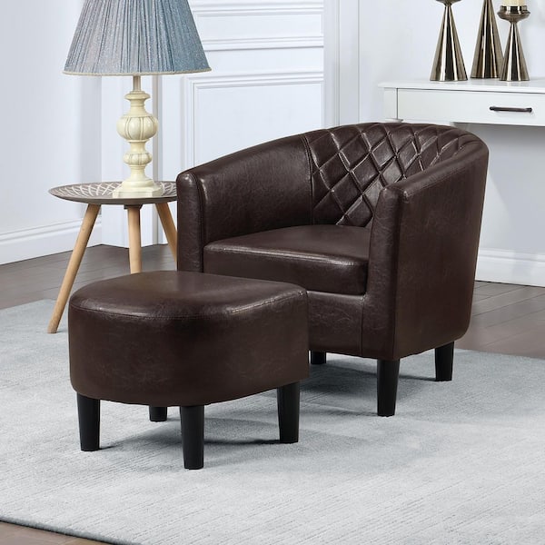 Take a Seat Roosevelt Espresso Faux Leather Accent Chair with Ottoman