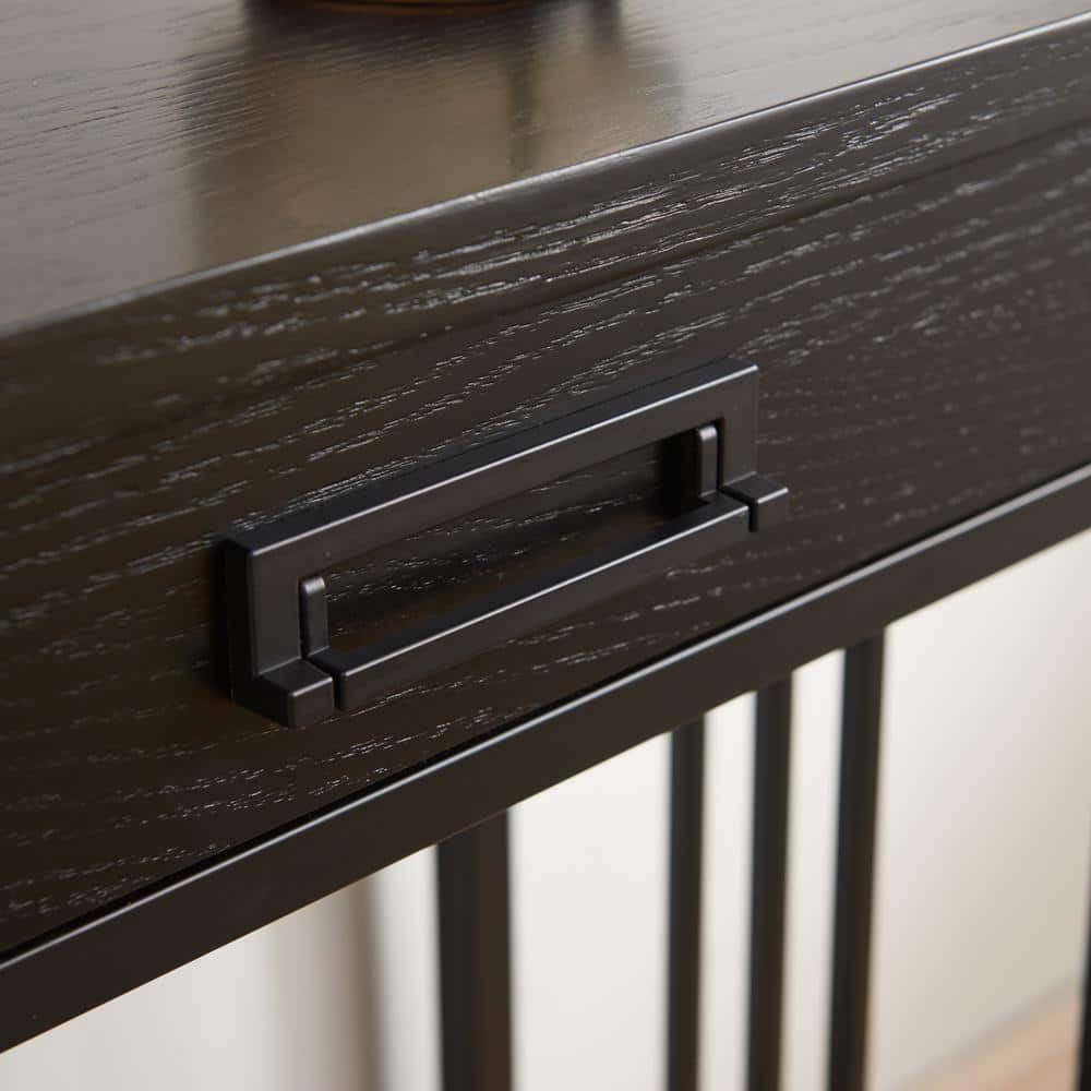 Black Wash Wood and Metal Console Table with Storage