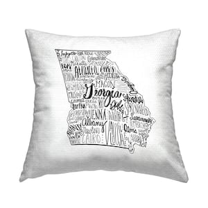 Georgia State Cities Whimsical Typography Shape Black Square Outdoor Throw Pillow