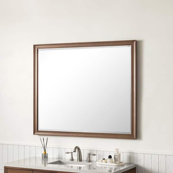 Glenbrook 48.0 in. W x 40.0 in. H Rectangular Framed Wall Mount Bathroom Vanity Mirror in White Wash Walnut