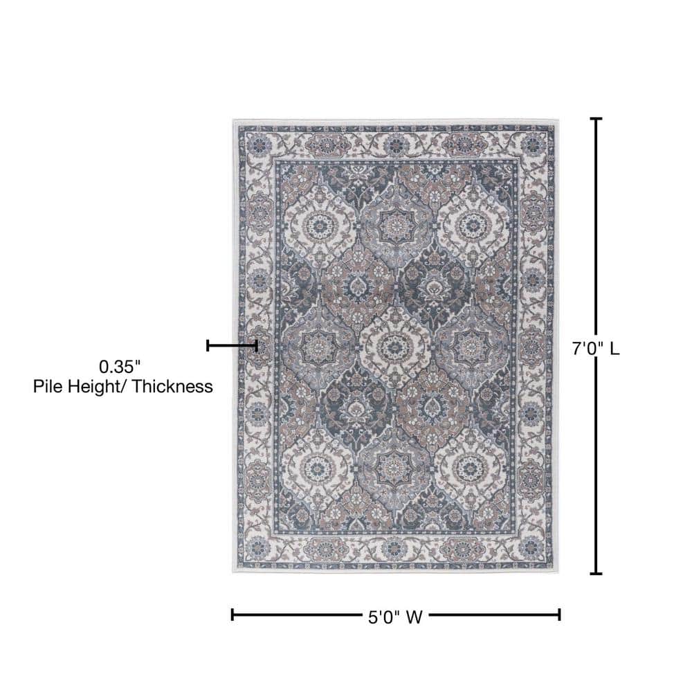 Madison Cream Rectangular Synthetic 5' x 7' Easy Care Rug