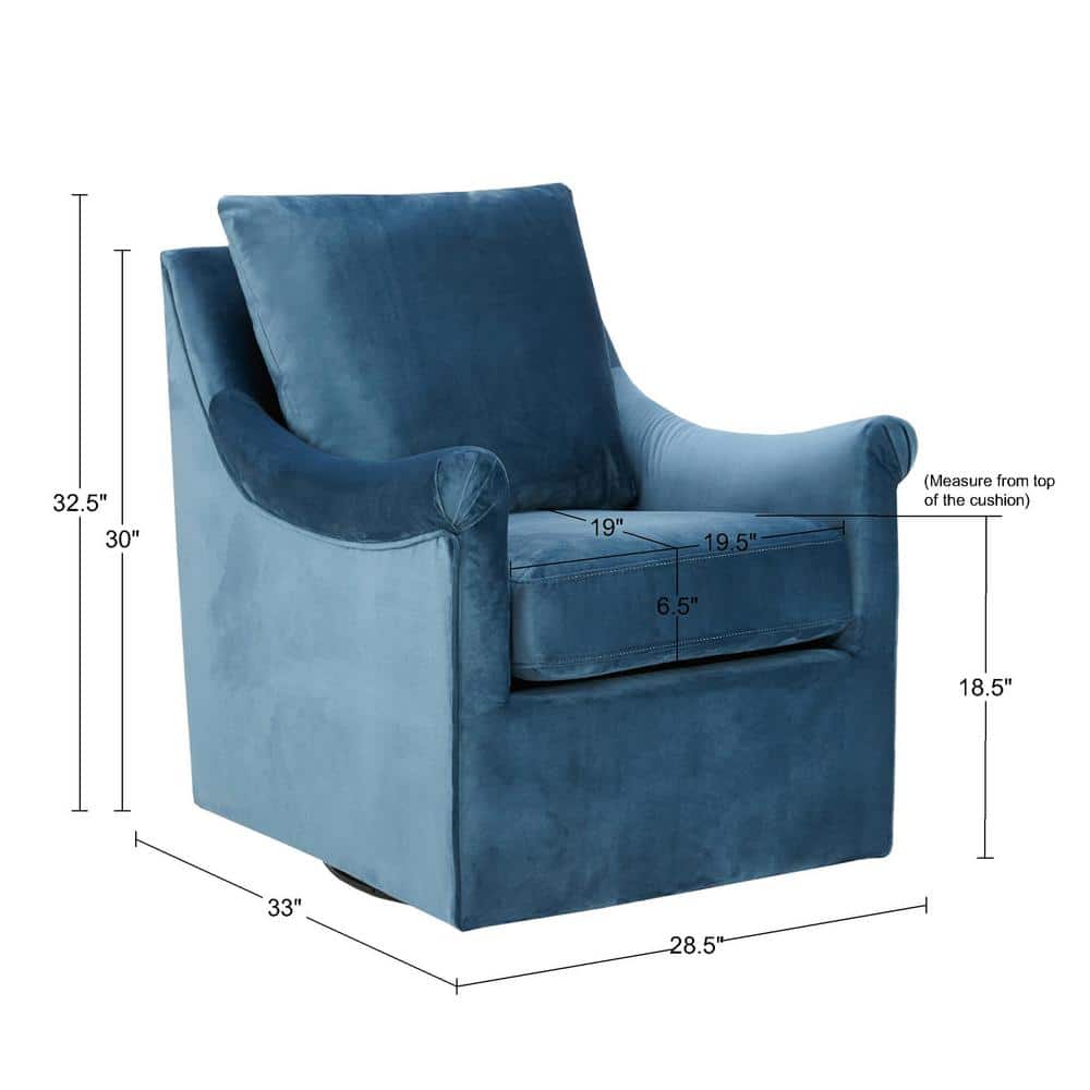 Blue Velvet Swivel Accent Chair with Wood Frame
