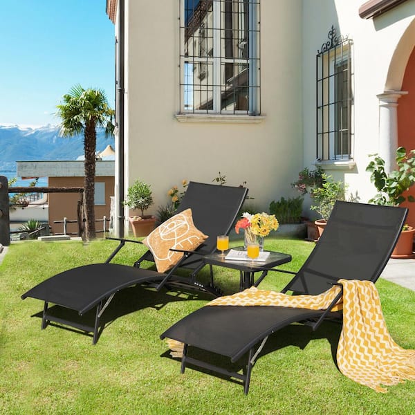 FORCLOVER 2-Piece Metal Folding Outdoor Chaise Lounge with 5-Level Adjustable Backrest