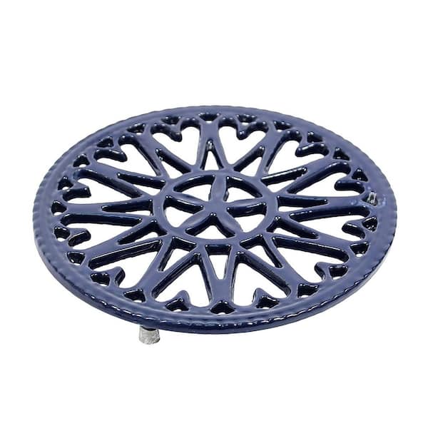 Enameled Sunburst Round Trivet for Stoves, 7 Inch Diameter, Blue
