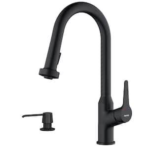 Dockton Single Handle Pull Down Sprayer Kitchen Faucet with Matching Soap Dispenser in Matte Black