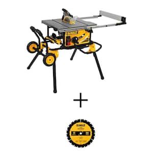 15 Amp Corded 10 in. Job Site Table Saw with Rolling Stand and 10 in. 24-Tooth Table Saw Blade