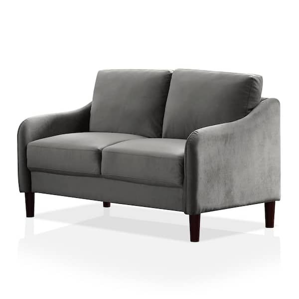 Furniture of America Sassen 52 in. Gray Flannelette 2 Seats Loveseat with Loose Pillow Back