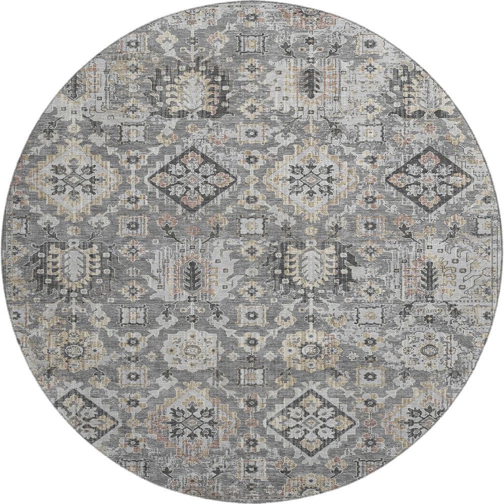 Mayfield Premium Machine Washable Abstract AMF1998 Gray 8 ft. x 8 ft. Round Rug price history on PriceWatchPro