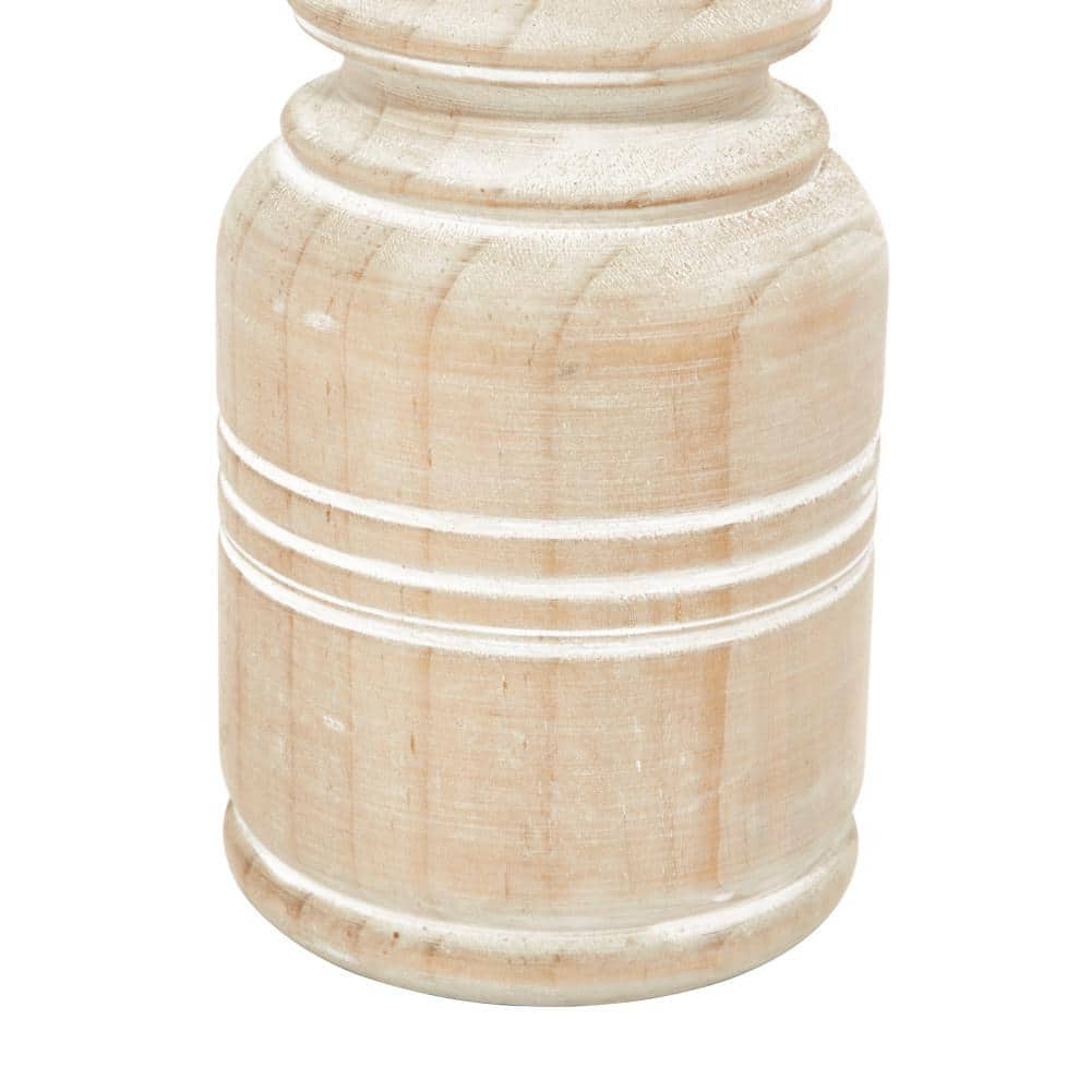 Brown Distressed Wood Geometric Candlestick Set, 8.65" Height
