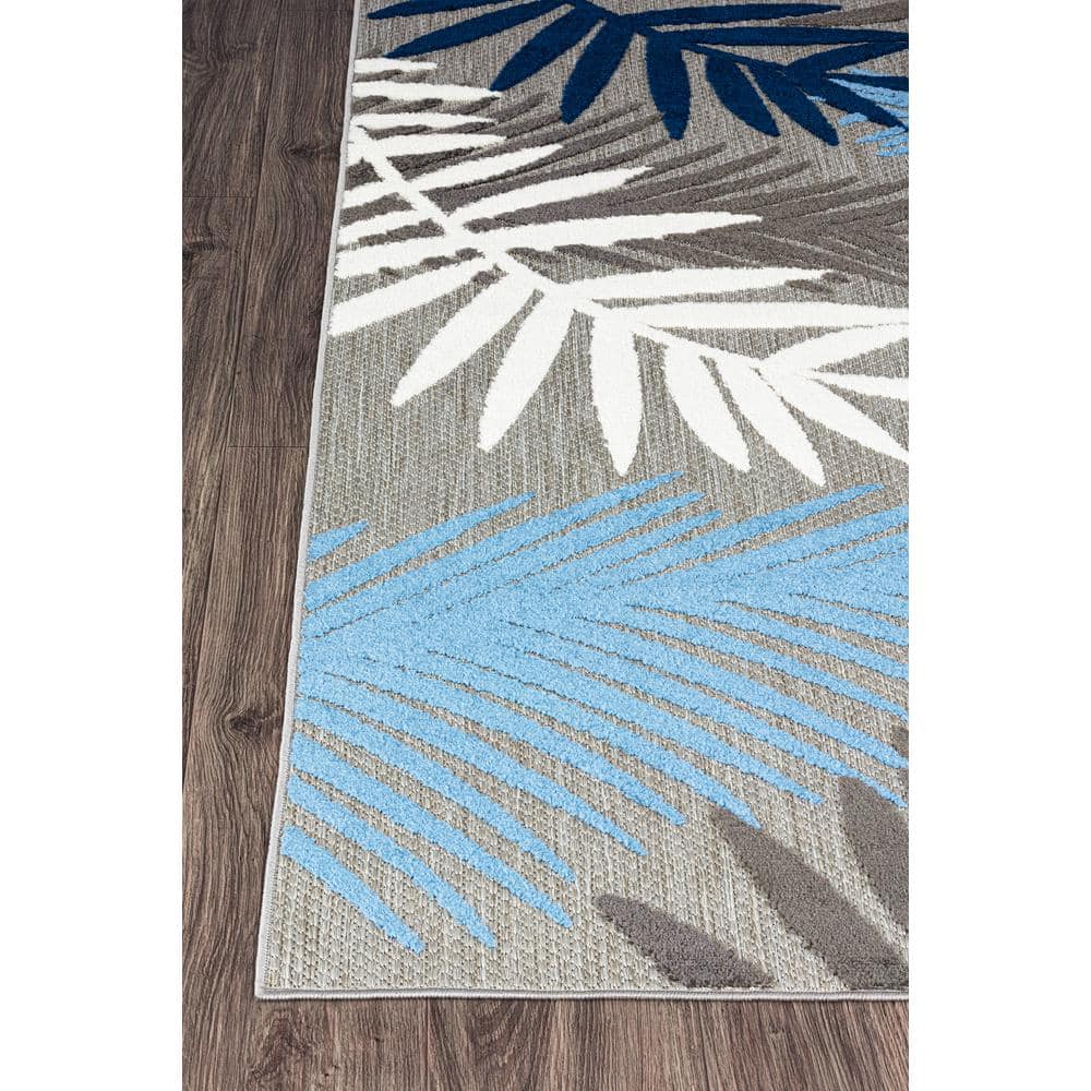 Evora Blue and Gray Palm Frond Indoor/Outdoor Area Rug