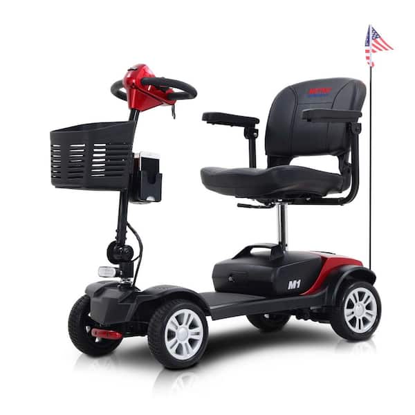Outdoor 4-Wheel Compact Electric Scooter With 300 W Motor, Smart Electromagnetic Brake, With Cup Holder And Flag, Red