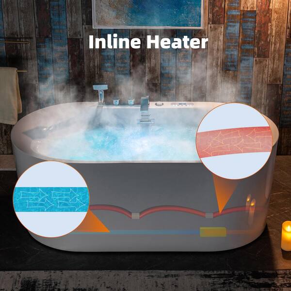 WOODBRIDGE 59 in. Acrylic Flatbottom Whirlpool and Air with Inline Heater  Bathtub, Tub Filler, Drain and Overflow Included in White HBT6078 - The  Home Depot