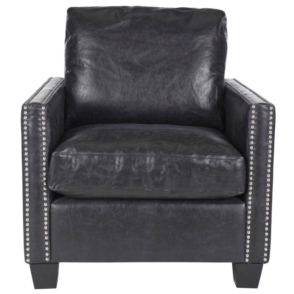Contemporary Black Faux Leather Accent Chair with Silver Nailheads