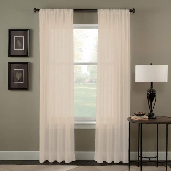 Curtainworks Trinity Crinkle Voile Oyster 51 in. W x 144 in. L Rod Pocket Curtain Panel
