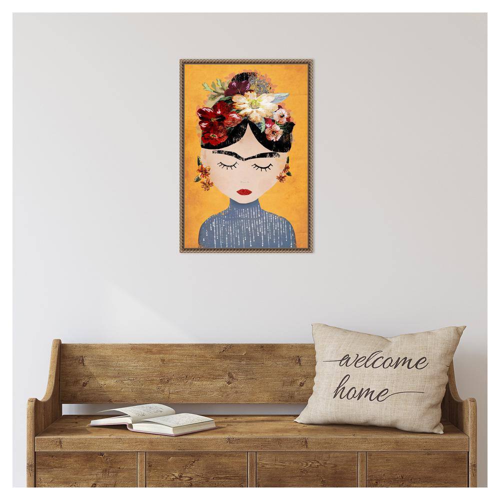 Frida Kahlo Yellow Floral Framed Canvas Wall Art 16 x 23-in