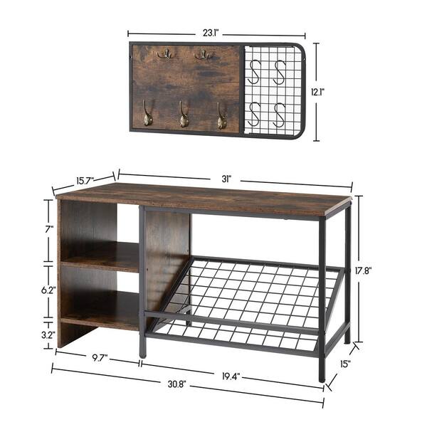 18.7 in. Black Modern Multifunctional Tiger MDF Wood and Metal Frame Shoe Storage Bench Shoe Rack and Shelf