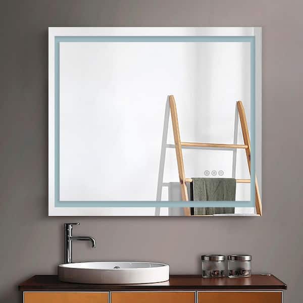 36 in. W x 36 in. H Square Frameless LED Mirror Dimmable Defogging Wall-Mounted Bathroom Vanity Mirror