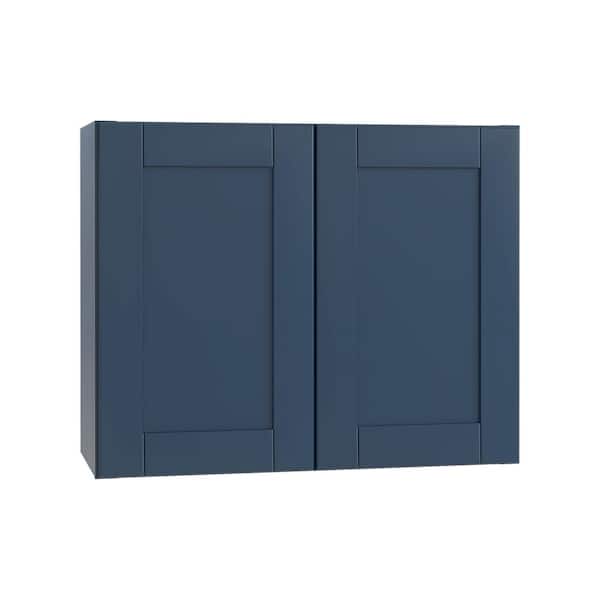 Home Decorators Collection Washington Vessel Blue Plywood Shaker Assembled Wall Kitchen Cabinet Soft Close 24 in W x 12 in D x 18 in H